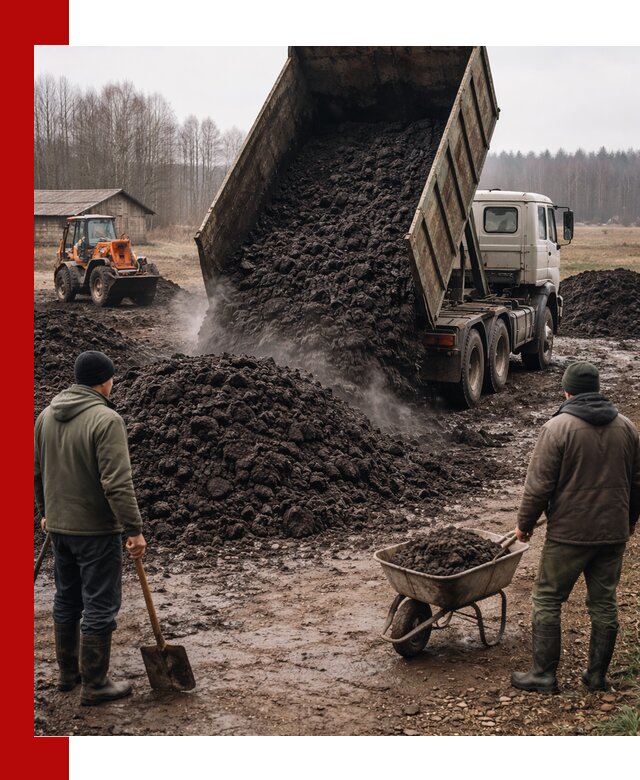 Доставка низинного торфа с разгрузкой и доставкой в Чехове