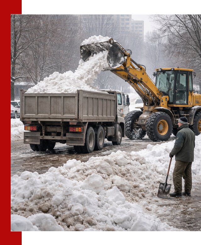 Вывоз снега грузовой техникой в Чехове оперативно и чисто