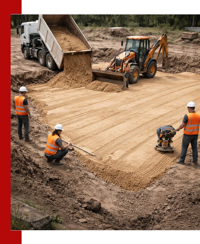 Устройство песчаной подушки для фундаментов и дорог в Чехове